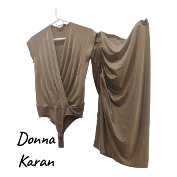 Donna Karan Dresses & Skirts - Donna Karan**Rare** Beige  Bodysuit and Scrunched Skirt Ensemble Set